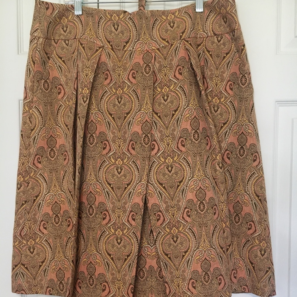 Talbots Paisley A-Line Skirt - Brown and Gold
